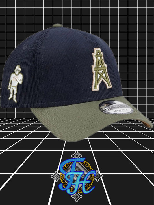 Oilers Navy A-Flame Snapback Hat 9Forty Edition